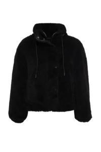 TRENDYOLMİLLA Black Oversized Pattern Zippered Plush Jacket Coat - Image 6