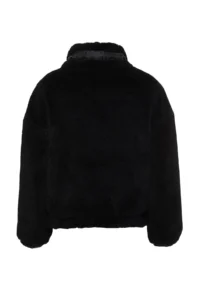 TRENDYOLMİLLA Black Oversized Pattern Zippered Plush Jacket Coat - Image 8