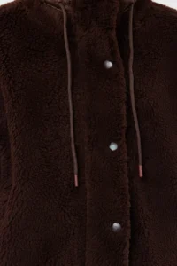 TRENDYOLMİLLA Brown Oversized Pattern Zippered Plush Jacket Coat - Image 3