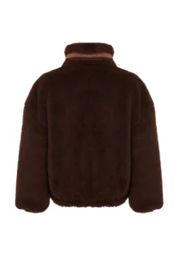 TRENDYOLMİLLA Brown Oversized Pattern Zippered Plush Jacket Coat - Image 7