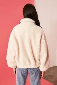 TRENDYOLMİLLA Stone Oversized Pattern Zippered Plush Jacket Coat - Image 8