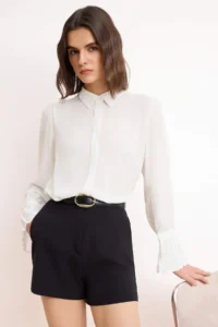 TRENDYOLMİLLA Ecru Spanish Arm Regular Normal Pattern Weaving Shirt - Image 2