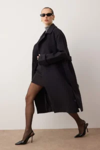 TRENDYOLMİLLA Black Oversized Wide Cut Arched LONG Woolly Bowl Overcoat - Image 11