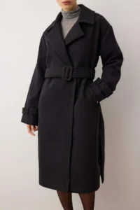 TRENDYOLMİLLA Black Oversized Wide Cut Arched LONG Woolly Bowl Overcoat - Image 14