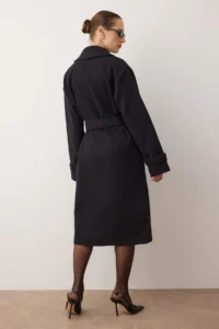 TRENDYOLMİLLA Black Oversized Wide Cut Arched LONG Woolly Bowl Overcoat - Image 15