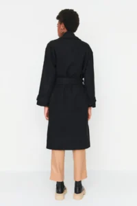 TRENDYOLMİLLA Black Oversized Wide Cut Arched LONG Woolly Bowl Overcoat - Image 17