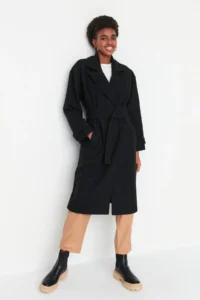 TRENDYOLMİLLA Black Oversized Wide Cut Arched LONG Woolly Bowl Overcoat - Image 19