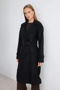 TRENDYOLMİLLA Black Oversized Wide Cut Arched LONG Woolly Bowl Overcoat - Image 8