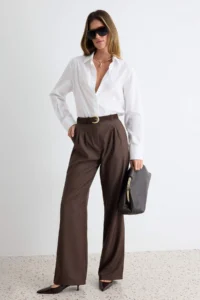 TRENDYOLMİLLA Light Brown Wide Leg/Wide Leg Palazzo Pants Pilili Weaving Dress Pants