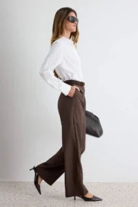 TRENDYOLMİLLA Light Brown Wide Leg/Wide Leg Palazzo Pants Pilili Weaving Dress Pants - Image 2