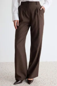TRENDYOLMİLLA Light Brown Wide Leg/Wide Leg Palazzo Pants Pilili Weaving Dress Pants - Image 3