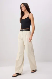 TRENDYOLMİLLA Mink Wide Leg/Wide Leg Pilili Weaving Pants - Image 2