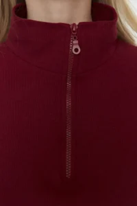 TRENDYOLMİLLA Burgundy Thessaloniki/Knitwear look Zippered Collar Regular/Normal Pattern Knitting Sweatshirt - Image 12