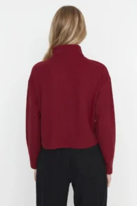 TRENDYOLMİLLA Burgundy Thessaloniki/Knitwear look Zippered Collar Regular/Normal Pattern Knitting Sweatshirt - Image 14