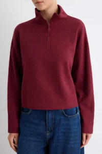TRENDYOLMİLLA Burgundy Thessaloniki/Knitwear look Zippered Collar Regular/Normal Pattern Knitting Sweatshirt - Image 3