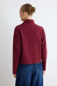 TRENDYOLMİLLA Burgundy Thessaloniki/Knitwear look Zippered Collar Regular/Normal Pattern Knitting Sweatshirt - Image 4