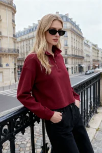 TRENDYOLMİLLA Burgundy Thessaloniki/Knitwear look Zippered Collar Regular/Normal Pattern Knitting Sweatshirt - Image 5