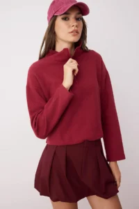 TRENDYOLMİLLA Burgundy Thessaloniki/Knitwear look Zippered Collar Regular/Normal Pattern Knitting Sweatshirt - Image 7