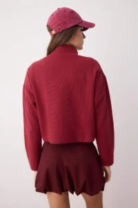TRENDYOLMİLLA Burgundy Thessaloniki/Knitwear look Zippered Collar Regular/Normal Pattern Knitting Sweatshirt - Image 9
