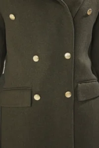 TRENDYOLMİLLA Khaki Fitted Belted Gold buttoned LONG Woolly Bowl Overcoat - Image 3