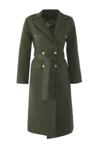 TRENDYOLMİLLA Khaki Fitted Belted Gold buttoned LONG Woolly Bowl Overcoat - Image 5
