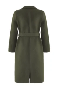 TRENDYOLMİLLA Khaki Fitted Belted Gold buttoned LONG Woolly Bowl Overcoat - Image 6