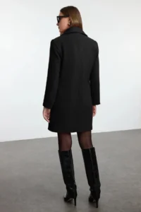 TRENDYOLMİLLA Black Double breasted Kapama Oversized Midi Bowl Overcoat - Image 2