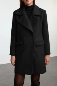 TRENDYOLMİLLA Black Double breasted Kapama Oversized Midi Bowl Overcoat - Image 6
