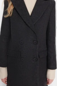 TRENDYOLMİLLA Black Regular Pattern herringbone Patterned LONG Bowl Overcoat - Image 10