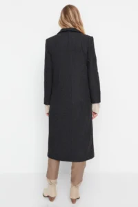 TRENDYOLMİLLA Black Regular Pattern herringbone Patterned LONG Bowl Overcoat - Image 6
