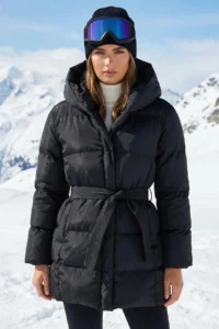TRENDYOLMİLLA Black Regular Pattern Belted Water Repellent Puffer Jacket Coat