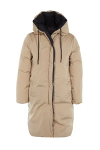TRENDYOLMİLLA Black-Beige Double Sided Regular Pattern Hooded Water Repellent LONG Puffer Jacket Coat - Image 16