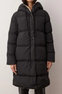 TRENDYOLMİLLA Black-Beige Double Sided Regular Pattern Hooded Water Repellent LONG Puffer Jacket Coat - Image 4
