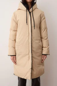 TRENDYOLMİLLA Black-Beige Double Sided Regular Pattern Hooded Water Repellent LONG Puffer Jacket Coat - Image 5