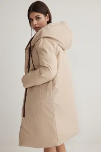 TRENDYOLMİLLA Dark Brown-Ecru Double Sided Regular Pattern Hooded Water Repellent LONG Puffer Jacket Coat - Image 13