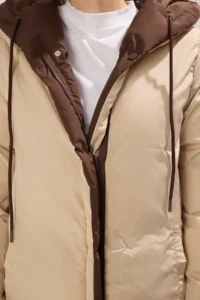 TRENDYOLMİLLA Dark Brown-Ecru Double Sided Regular Pattern Hooded Water Repellent LONG Puffer Jacket Coat - Image 5
