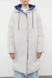 TRENDYOLMİLLA Gray-BLUE Double Sided Hooded Water Repellent LONG Puffer Jacket Coat - Image 10