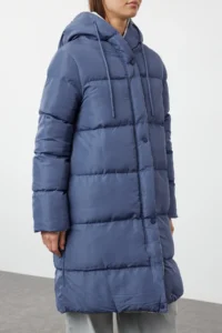 TRENDYOLMİLLA Gray-BLUE Double Sided Hooded Water Repellent LONG Puffer Jacket Coat - Image 5
