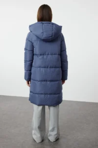 TRENDYOLMİLLA Gray-BLUE Double Sided Hooded Water Repellent LONG Puffer Jacket Coat - Image 6
