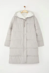 TRENDYOLMİLLA Mink-Stone Double Sided Regular Pattern Hooded Water Repellent LONG Puffer Jacket Coat - Image 8