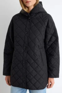 TRENDYOLMİLLA Black Regular Pattern Hooded Water Repellent Quilted Coat - Image 3