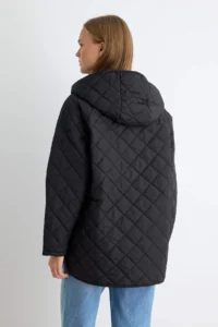 TRENDYOLMİLLA Black Regular Pattern Hooded Water Repellent Quilted Coat - Image 4