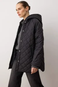 TRENDYOLMİLLA Black Regular Pattern Hooded Water Repellent Quilted Coat - Image 6