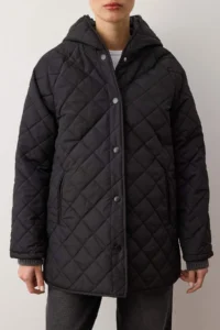 TRENDYOLMİLLA Black Regular Pattern Hooded Water Repellent Quilted Coat - Image 7