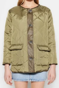 TRENDYOLMİLLA Khaki Color Bloklu Water Repellent Quilted Coat - Image 14