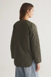 TRENDYOLMİLLA Khaki Color Bloklu Water Repellent Quilted Coat - Image 5