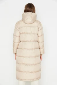 TRENDYOLMİLLA Beige Regular Pattern Hooded Water Repellent LONG Puffer Jacket Coat - Image 5
