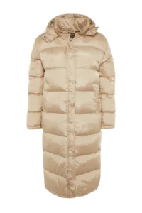 TRENDYOLMİLLA Beige Regular Pattern Hooded Water Repellent LONG Puffer Jacket Coat - Image 6