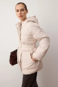 TRENDYOLMİLLA Stone Regular Pattern Hooded Arched Water Repellent Puffer Jacket Coat - Image 2