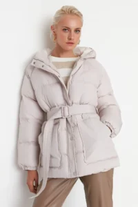 TRENDYOLMİLLA Stone Regular Pattern Hooded Arched Water Repellent Puffer Jacket Coat - Image 5